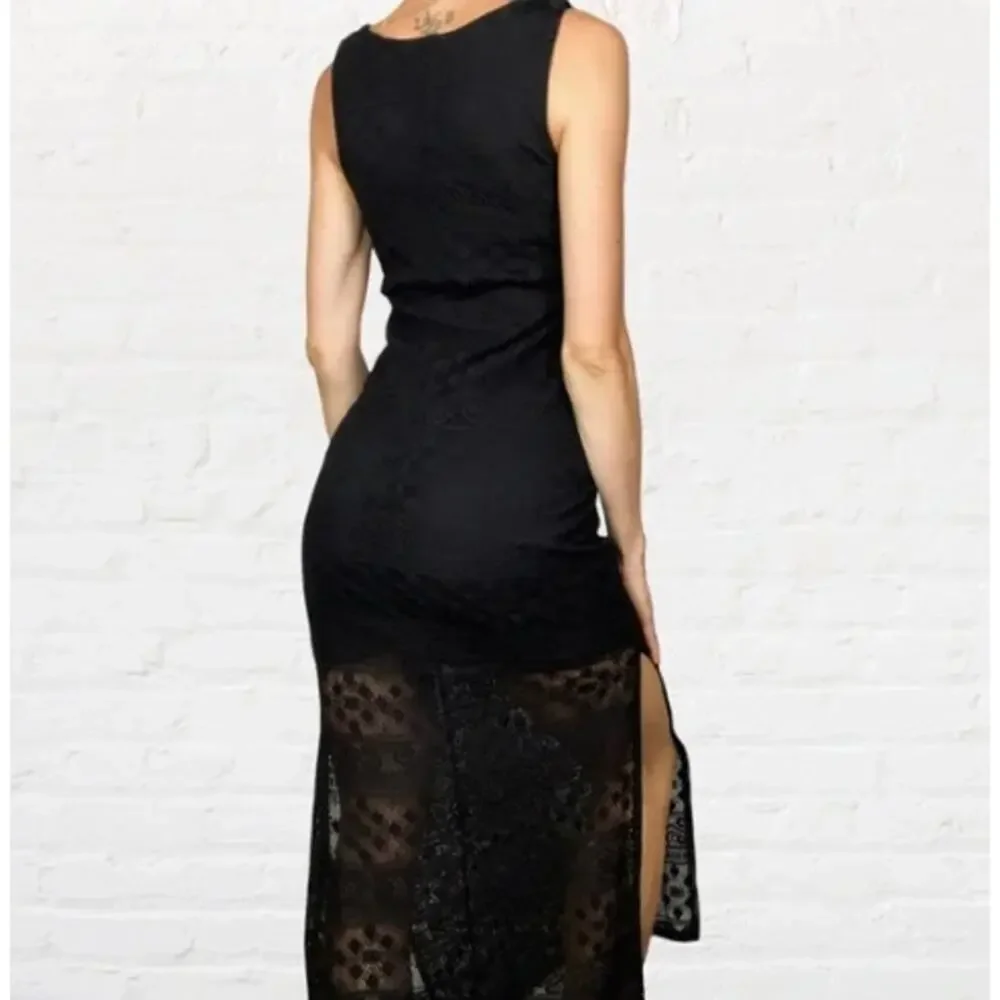 Xhilaration Small Black Long Dress Lined Sleeveless Cover Up Side Slit Boho Lace - Picture 2 of 7